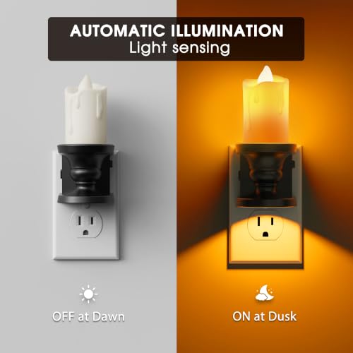 Image of Briignite Flameless Candle Night Light, Amber Night Lights, Dusk to Dawn | Candle Nightlight, Light Sensor, 0-100LM Dimmable LED Night Light Plug in, 1800K Amber Nightlight for Hallway Bathroom
