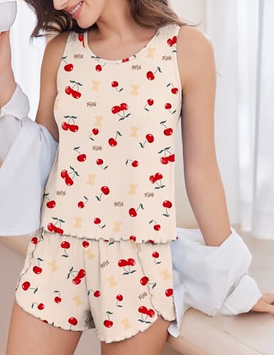 Image of Ekouaer 2 Pieces Womens Tank Top Pajamas Set Soft Sleepwear Cami and Shorts