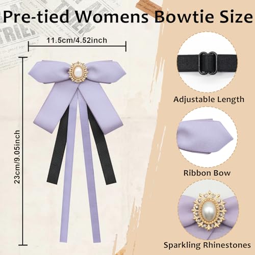 Image of LJBFNN Womens Bow Tie, Clip on Bow Ties Pre Tied Bowtie for Women Girls Ribbon Rhinestone Bow Tie for Shirt Uniform Wedding