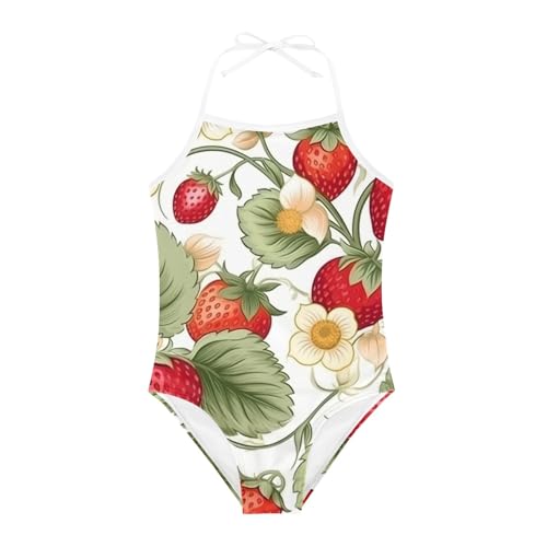Image of Cute Backless One Piece Swimsuits for Girls Adjustable Halter Strap Bathing Suit Beach Swimwear for Girls