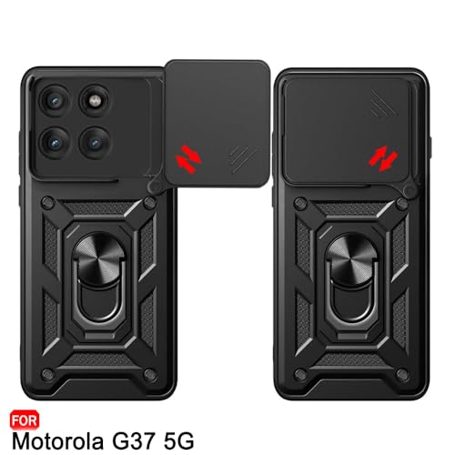Image of TheGiftKart Tough Armor Bumper Back Cover Case for Motorola Moto G37 5G | Kickstand & Ring Holder | 360 Degree Protection Back Cover Case for Motorola G37 5G (PC & TPU, Sliding Camera Cover, Black)