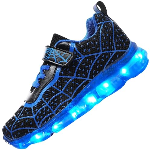 Vorkhuaeri Chaussures LED Spider pour Enfants, Baskets Lumineuses pour Garçons et Filles, Chargeur USB Baskets Clignotantes Cadeau d'anniversaire Noël (31,B-Blue)