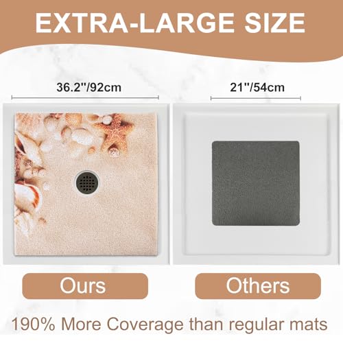 Image of Square Shower Mat Non Slip: 36x36 Inch Extra Large Shower Mats with Drain Hole in Middle -Anti Slip Shower Mats for Inside Shower -Loofah Shower Floor Mat Bath Mat for Shower Stall Bathtub Elderly