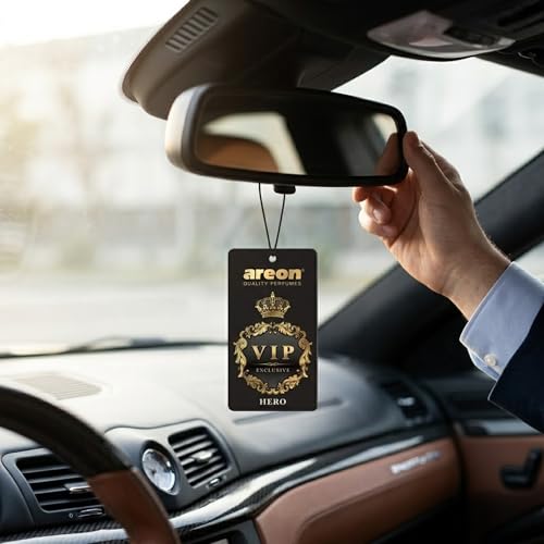 Image of AREON VIP Hanging Car Air Freshener Pack of 3 - Premium Car Perfume with Natural Fragrances, Stylish Hanging Cards Long Lasting Auto Air Freshener for Car, Home, Office & Vehicle Interior - HERO