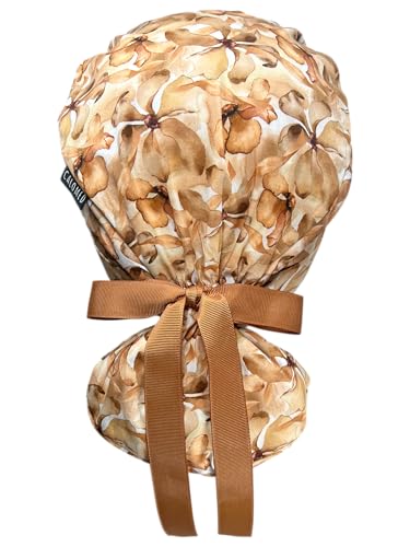 Image of Scrub Cap for Women and Men, Ponytail Scrub Caps, Working Hat, Head Cover with Ribbon Ties and Buttons, Long Hair