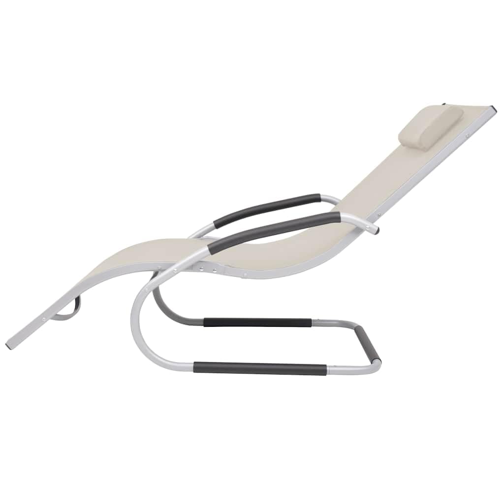 Sonnenliege mit Kissen Aluminium und Textilene cremefarben ergonomisch geformt mit Rückenlehne und Armlehne für Garten Terrasse und Pool entspannte Outdoor Relaxliege