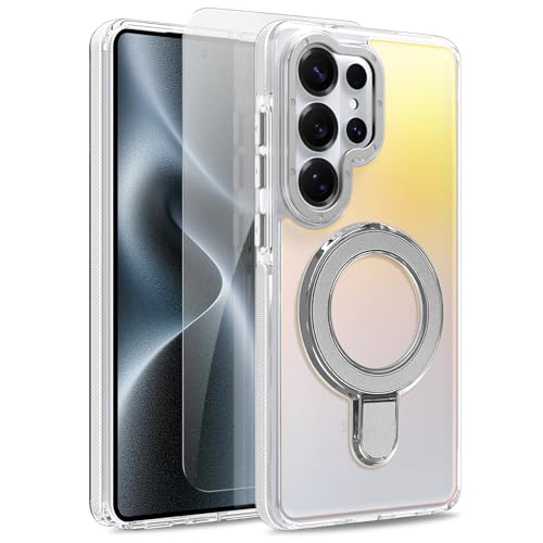 Image of Magnetic for Samsung Galaxy S26 Ultra Case with Stand [Compatible with Magsafe] [Cute Fluorescent Design] [1 Screen Protector] Slim Translucent Matte Case for Galaxy S26 Ultra 6.9 inch, White