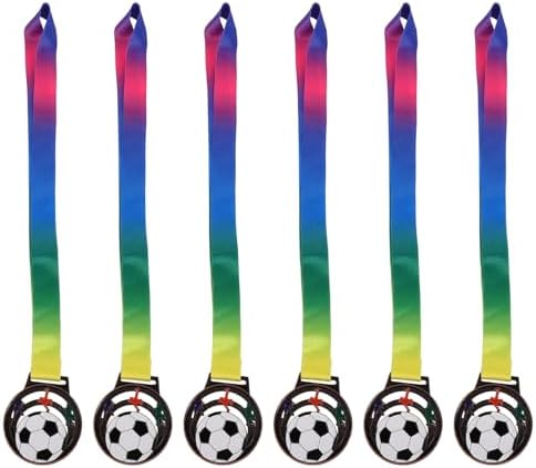 Didiseaon 6pcs Soccer Metal Award Medals with Neck Ribbon, 19. 7in Gold Soccer Tournament Medals for Kids Sports Competitions, School Games, Party Celebration and Prizes