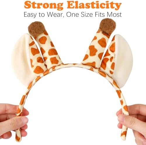 Furry Animal Costume Set - Zebra/Leopard/Giraffe - Headband, Tail & Bow Tie - Birthday/Christmas & Party (golden giraffe) - 5