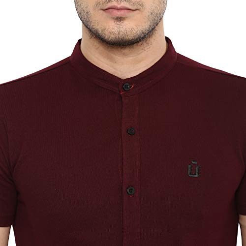 Image of Urbano Fashion Men's Solid Cotton Slim Fit Polo Shirt with Mandarin Collar