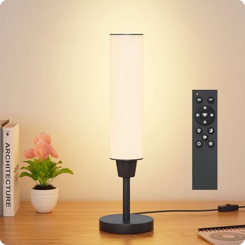 Table Lamp with Remote,Bedside Lamps for Night Stands, Nightstand Lamp with Adjustable Brightness (10%-100%) and Color Temperature (3000k-6000k),Small Lamp for Bedroom Living Room Office (Black)