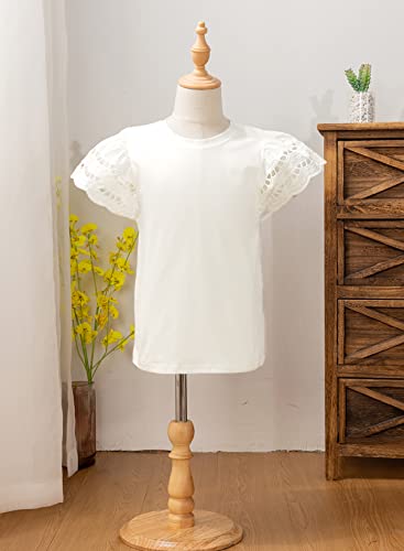 Image of blibean Girls Summer Short Sleeve Shirts Cotton Tops Size 4-15 Years Old | Kids Fashion Causal Solid Color Tee, Cute Ruffle Crewneck Basic Blouse, Flowy Clothes for Tween Teen Girl, Soft Breathable