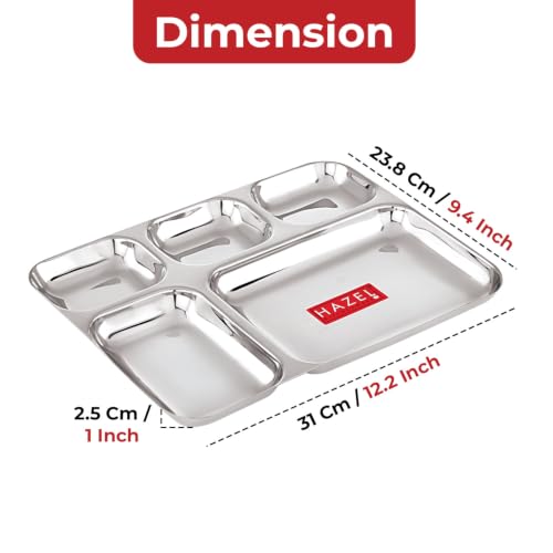 Image of HAZEL 5 Compartment Stainless Steel Plate Set of 2 | All in 1 Big Thali