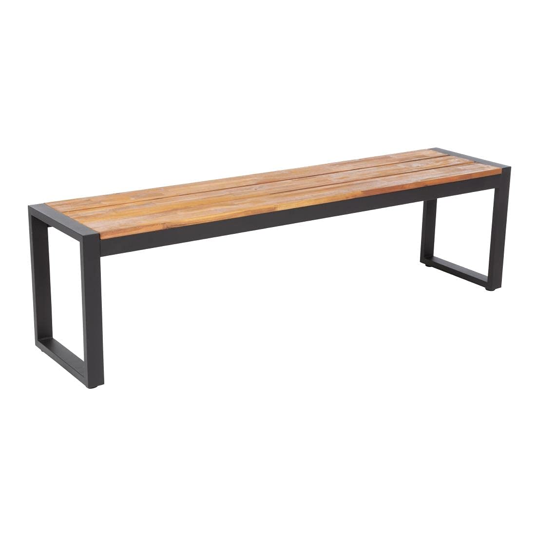 Bolero DS158 Lot de 2 bancs industriels en bois d'acacia et acier revêtu par pulvérisation Teck Hauteur 450 mm Largeur 1600 mm Longueur 380 mm