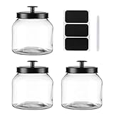 Hyperspace Glass Cookie Jar Food Container with Airtight Black Metal Lid, Medium, 3PCS
