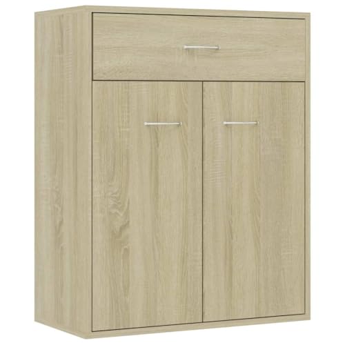 vidaXL Aparador de Almacenamiento Auxiliar Cajonera Organizador para Hogar Mueble Servicio de Buffet de Contrachapada Color Roble Sonoma 60x30x75 cm