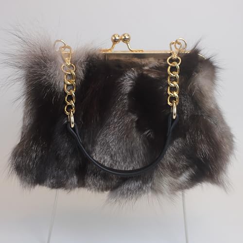 Image of Luxurious Fashion Natural Fox Fur with Hair Handbag for Women and Ladies