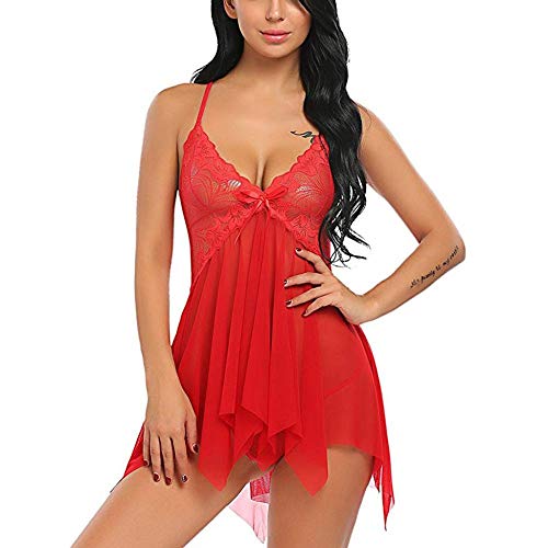 Sous-vêtements robe de nuit avec string dos nu et dentelle rouge - 2