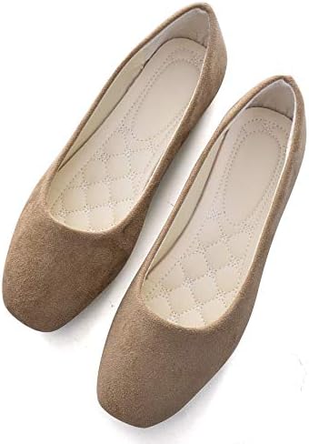 BOLOMEE Women Bowtie Cute Square Toe Ballerina Flats，Spring Slip On Comfortable Fancy Apricot Yellow Dress Flat Shoes Khaki US 6