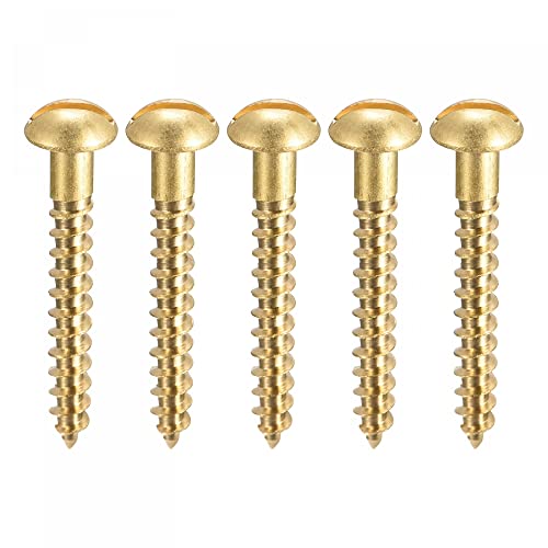 sourcing map Wood Screws M4 x 30mm Slotted Round Head Brass Self-Tapping Screw 50 Pcs