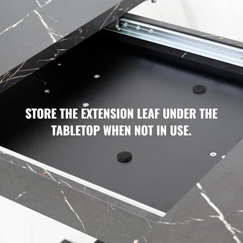 PHD FURNITURE Extendable Dining Table 120–160 cm, Modern 4–6 Seater with V-Shape Base, Black Marble Effect Top, Compact Dining Table for Kitchen or Dining Room - Image 6