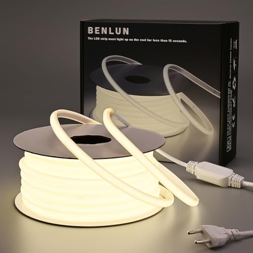 BENLUN Striscia LED COB 220V Esterno Impermeabile 20 metri, 4000K Bianco Naturale 200W 288LEDs/M CRI 90+ Luci LED, Strisce LED senza Trasformatore per Commerciale, Camera da letto