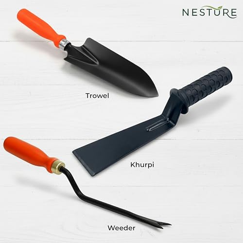 Image of Gardening Tools Set for Home Garden | Weeder, Khurpi & Trowel Kit | Heavy Duty Garden Hand Tools Set (Orange & Black)