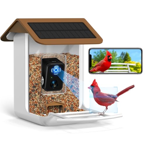 Smart Bird Feeder Camera, Free AI Forever, 32G TF Card & 1080P HD Camera Auto Capture Bird Videos & Solar Panel, App Notify When Birds Detected, Bird House with Built-in Two-Way Microphone