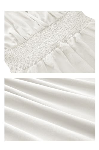 Women's Boho Maxi Dress Short Sleeve V Neck Long Flowy Dresses Smocked Waist Lace Wedding Guest Dress with Pockets4