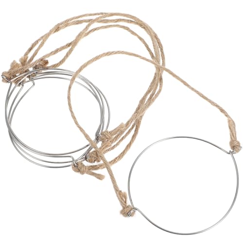 BAZEITFLOW 5 piezas Asas de Alambre para Tarros de Boca Ancha Ganchos de Hierro con Cuerda de Arpillera Resistentes para Colgar Tarros Mason y Lámparas Solares Accesorio Versátil para