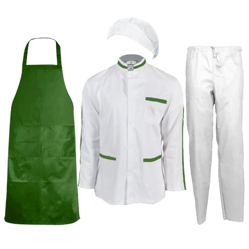 Set für Herren mit Kasack Schürze Mütze Hose ideal für Käsereien, Labors und Supermärkte, personalisierbar mit Ihrem Logo oder Ihrem Namen