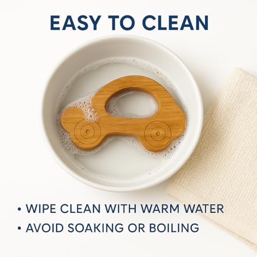 Image of Shark Doo Doo Neem Wood Baby Teether (Car) | Organic & Handcrafted | Chemical-Free, Paint-Free, Antibacterial Teething Toy for Babies