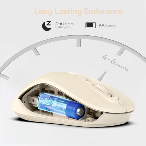 Image of Wireless Mouse, 2026 New Model, Silent Click Ergonomic Design, Portable, 4 Buttons, Adjustable DPI (800 /1200 /1600), for Laptop /PC /Office (Beige)