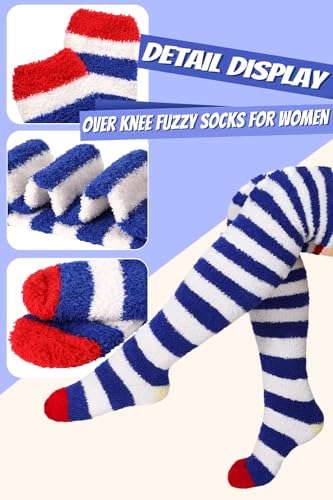 Image of CutiePlusU Womens Thigh High Fuzzy Socks Coral Fleece Over Knee High Sock - 1 Pair
