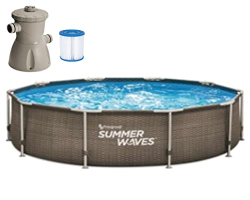 Summer Waves Frame Active Pool Dunkles Doppel-Rattan 305 x 76 cm mit Filterpumpe