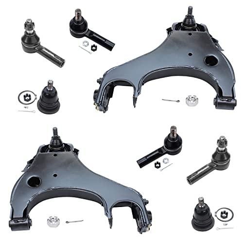 Image of Detroit Axle - Front Lower Control Arm w /Ball Joints Inner Outer Tie Rods Upper Ball Joints Replacement for Nissan Frontier Xterra - 8pc Set