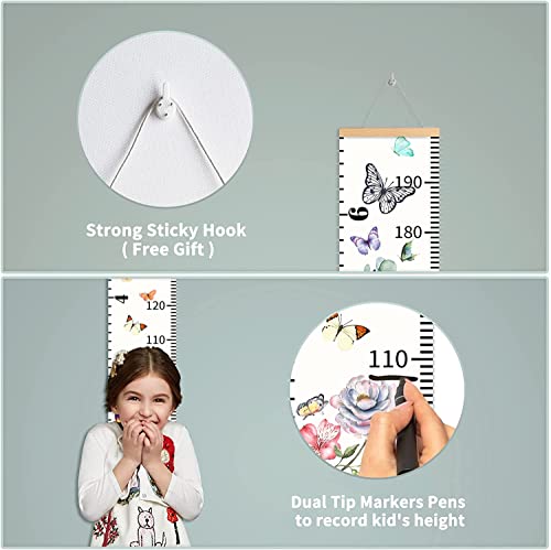Asenart Kids Growth Chart Wood Frame Fabric Canvas Colorful Butterfly Height Measurement Ruler From Baby To Adult For Child's Room Decoration 7.9 X 79In #TOP4