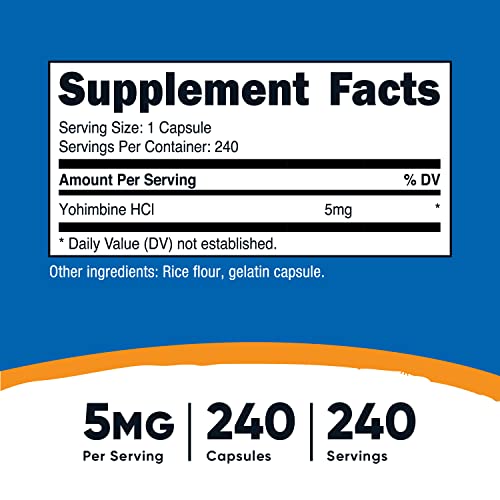 Nutricost Yohimbine Hcl 5Mg, 240 Capsules Extra Strength - Gluten Free, Non-Gmo #TOP1