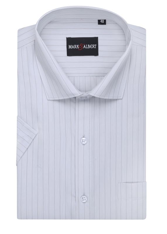 Image of MARK & ALBERT Men's Striped Half Sleeves Regular Fit Shirt | Stretchable Fabric