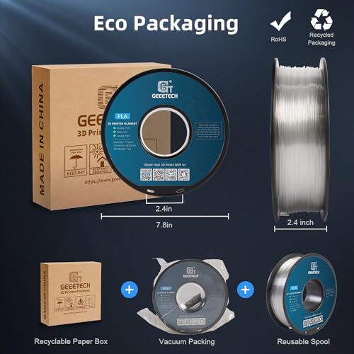 Image of Geeetech Clear PLA Filament 1.75mm, Excellent Transparency, Neatly Wound 3D Printer Filament 1kg(2.2lbs), Dimensional Accuracy + /- 0.02 mm, Fit Most FDM 3D Printers