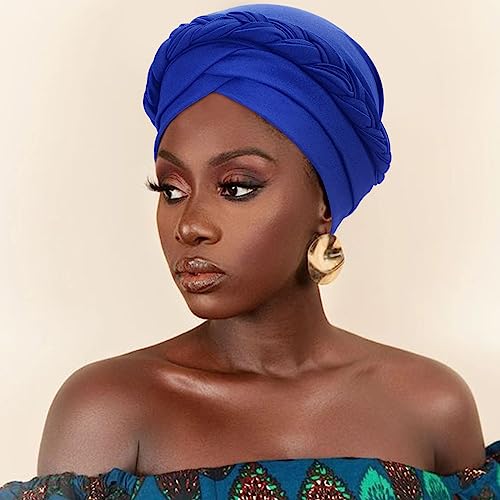 Image of DRESHOW Turban Pre-Tied Twisted Hat Thread African Head Wraps for Black Women Chemo Cancer Cap Braid Hair Cover