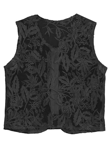 ACSUSS Kids Girls Elegant Floral Lace Embroidered Vest Zipper Mesh Sheer Cardigans for Formal Dress Cover Ups4