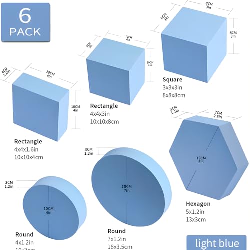 Image of SMILEDRIVE Product Photography Props 6-piece Set, Blue | Hard Foam Riser & Blocks, Lightweight, Waterproof, Re-usable