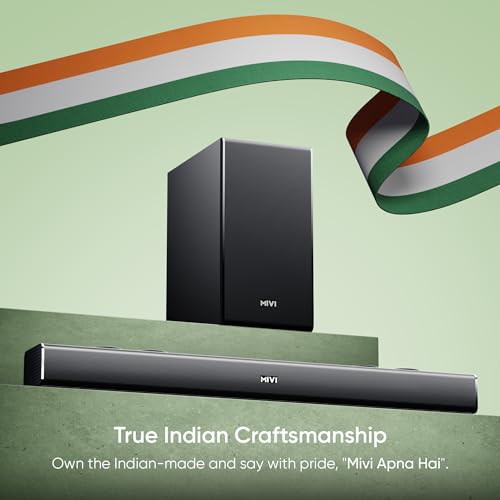 Image of Mivi Fort Q350 Soundbar with 350W Surround Sound, 2.1 Channel soundbar with a Wireless External subwoofer, Multiple EQ and Input Modes, Remote Accessibility, BT v5.3, Made in India Sound bar for TV