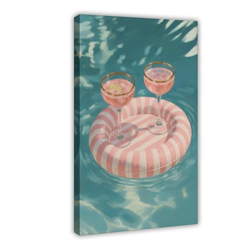 Pink Summer Cocktails Wall Art, Retro Poolside Party Canvas Print,