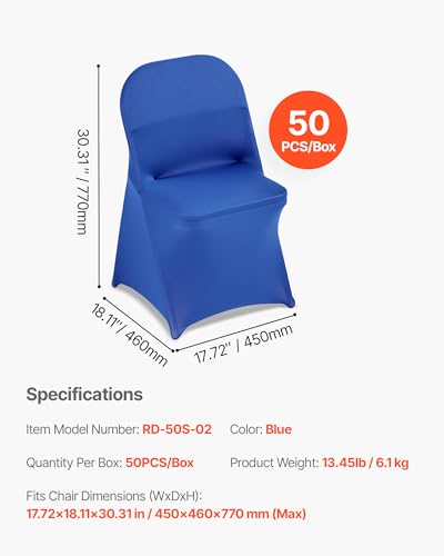 Image of VEVOR Chair Covers, Polyester Spandex Chair Cover, Stretch Slipcovers for Wedding Party Dining Banquet Flat-Front Chair Covers (Royal Blue-c, 50PCS)