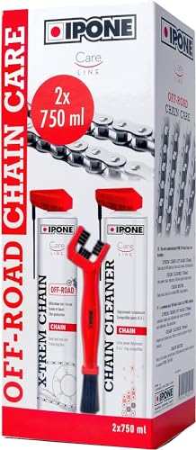 IPONE - Pack Mantenimiento Cadena Motocicleta Todoterreno - Todo-Road Chain Care - CHAIN CLEANER 750 ML + X-TREM CHAIN OFF-ROAD 750 ML + Cepillo de Cadena