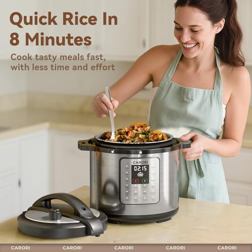 12-in-1 Electric Pressure Cooker 8 Quart, 1200W olla de presion Multi-Cooker with Non-Stick Ceramic Pot, Slow Rice Cooker, Saute, Steamer, Yogurt & Food Warmer, Delay Timer, Silver by carori - Image 6