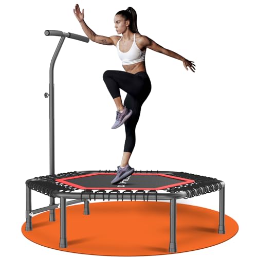 DH FitLife Trampolín Fitness Profesional Ø114 cm, Cama Elástica Interior para Adultos, Estructura Fija, 150 kg, Asa Ajustable 3 Niveles, Silencioso para Jumping Fitness
