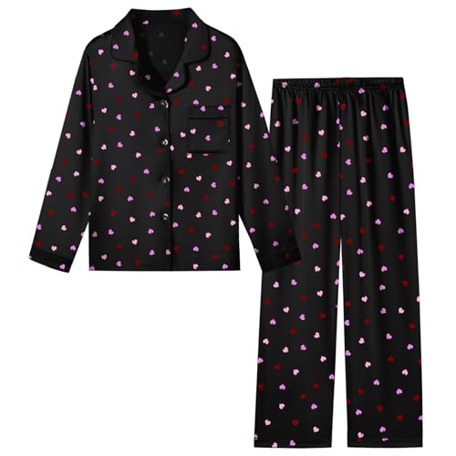 Image of Schbbbta Girls & Women Satin Pajamas Set, 2Piece Silk Nightwear Button-Down Sleepwear for Teen Kids, 3 Years - Women XXL